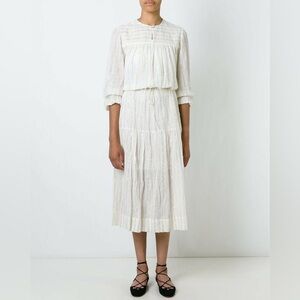 ISABEL MARANT ÉTOILE Peasant Style Dress White with Gold Stripes Size 36